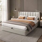 LETTO 140x190 cm in PU Grigio con LED, USB e rete a doghe
