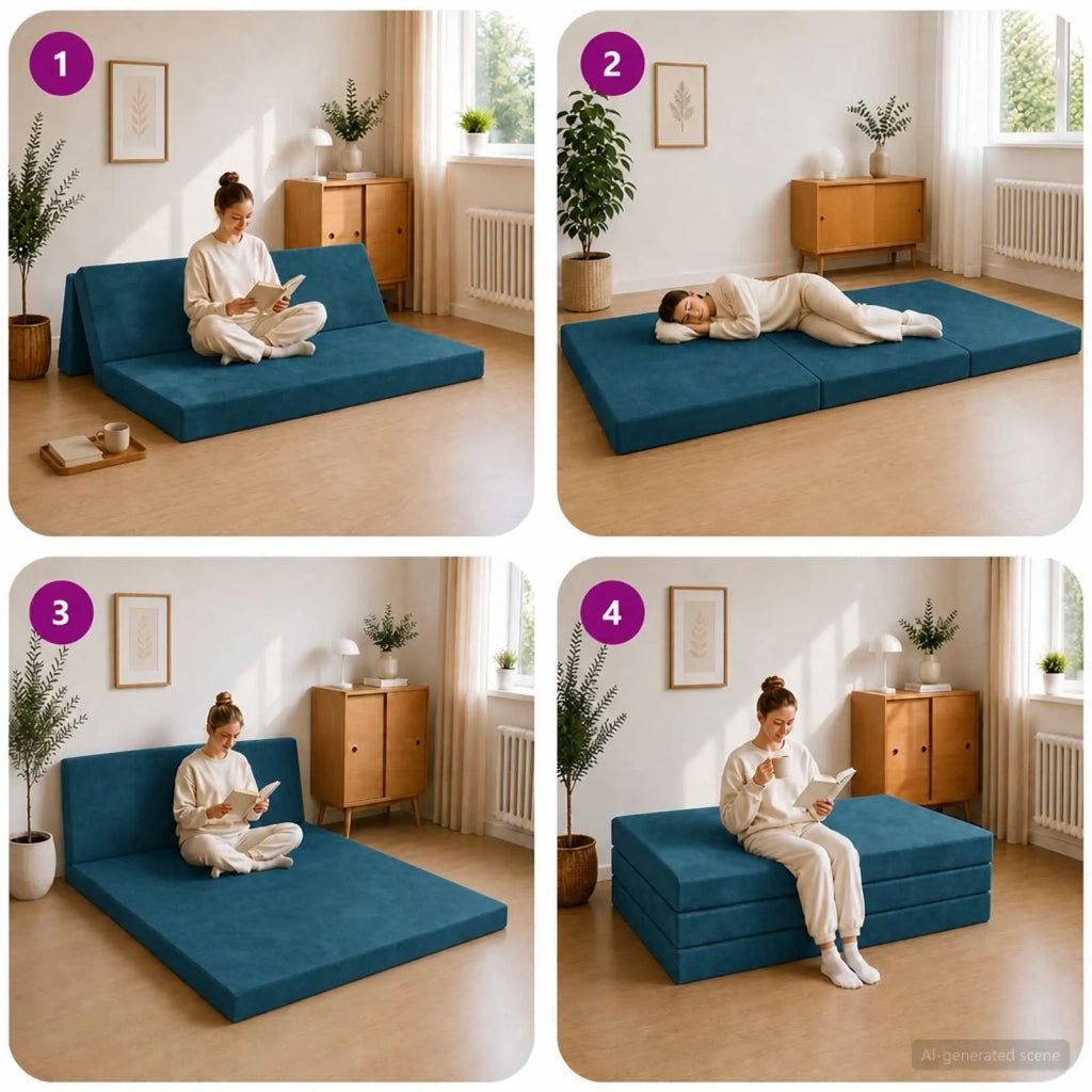 Divano Letto Pieghevole 140 x 67 x 45 cm Blu 900226