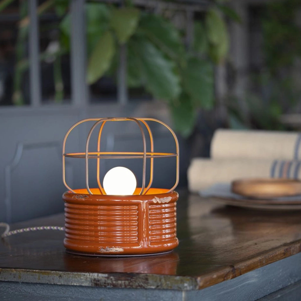 Lumetto Industrial Ferro E Ceramica Vintage Arancio 1 Luce E27