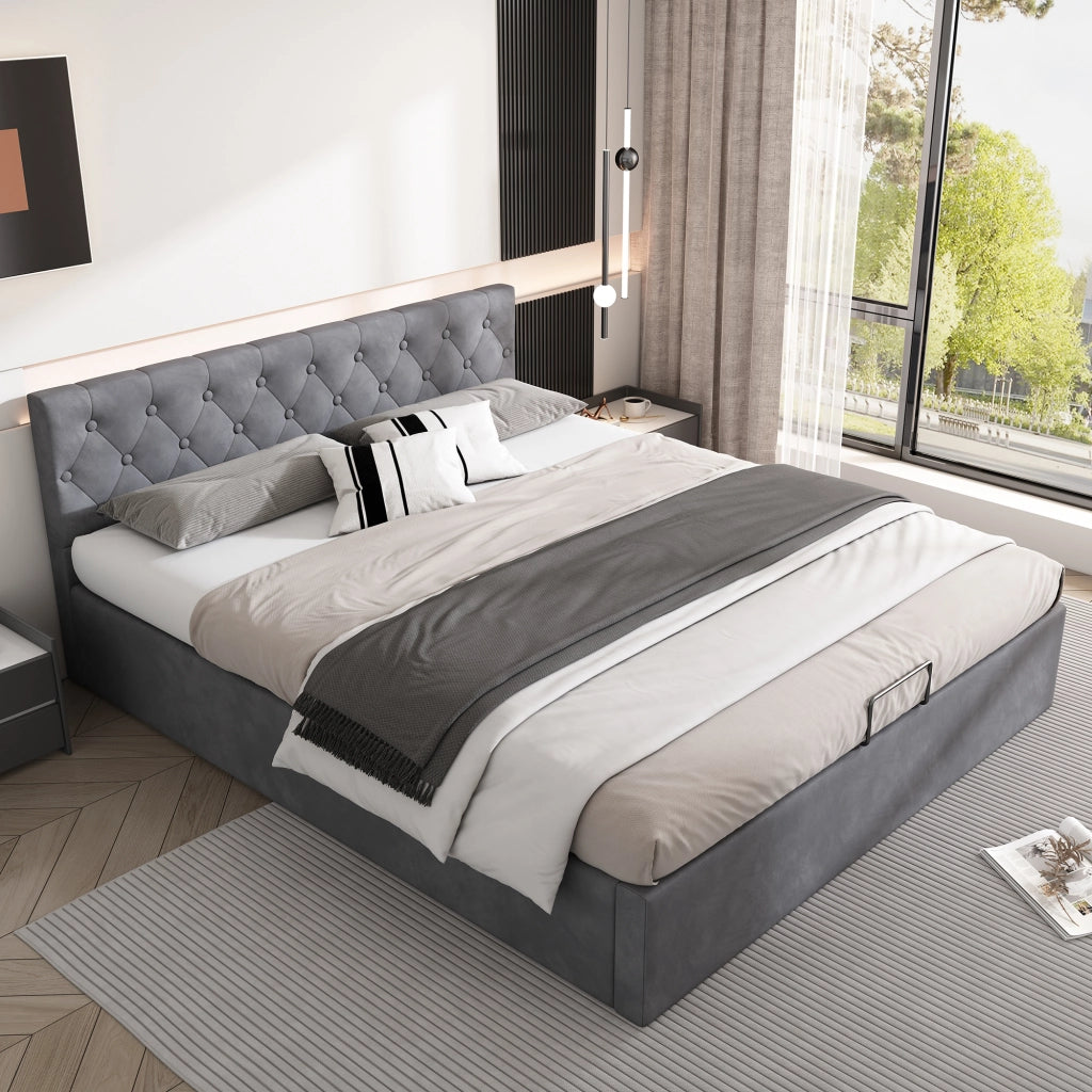 letto in velluto grigio 140 x 200 cm