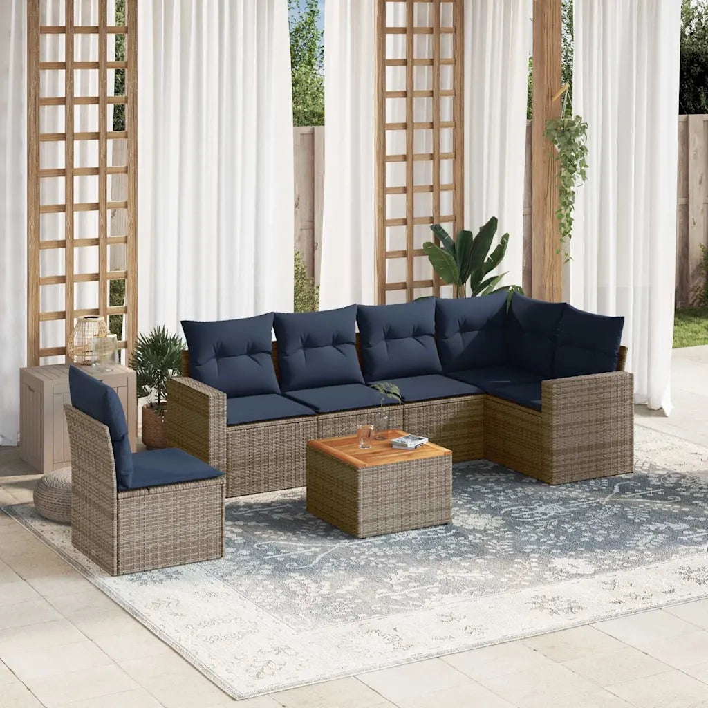 Set Divani da Giardino 7 pz con Cuscini Grigio in Polyrattan 3256481