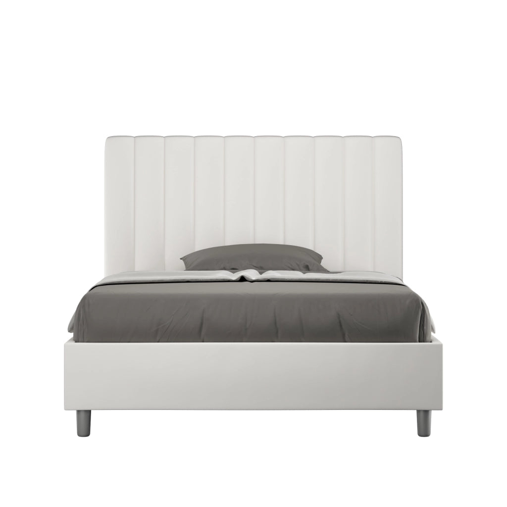 BS COM Letto una piazza e mezza con rete imbottito 120x210 similpelle bianco