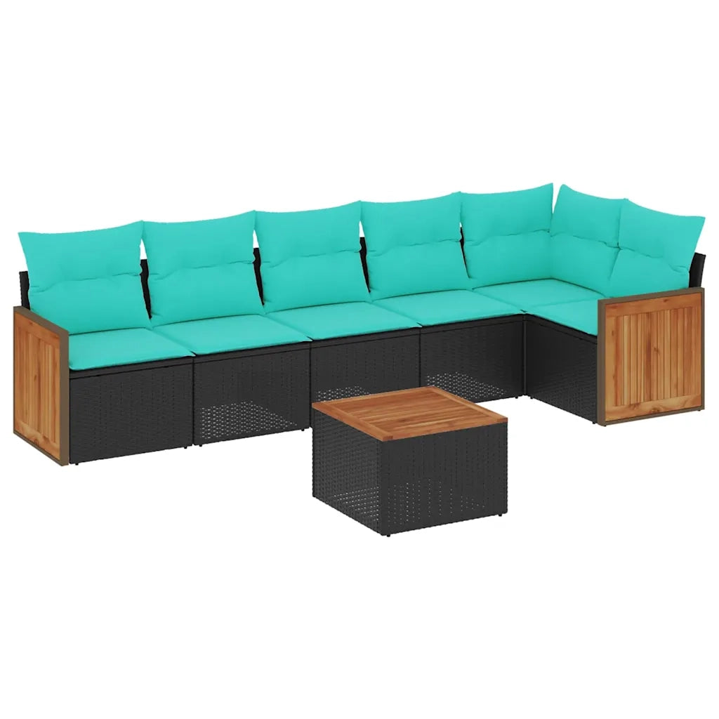 Set Divani da Giardino 7 pz con Cuscini Nero in Polyrattan 3227674