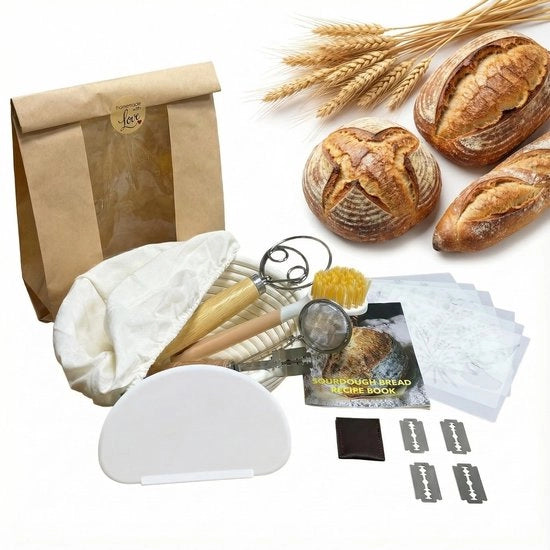 Impastatrice a Mano con Spatola in Acciaio Inossidabile - Set di Impastamento per Pane - Spatola per Impastare con Manico in Quercia - Ideale per Pane Artigianale - Set per la Preparazione del Pane