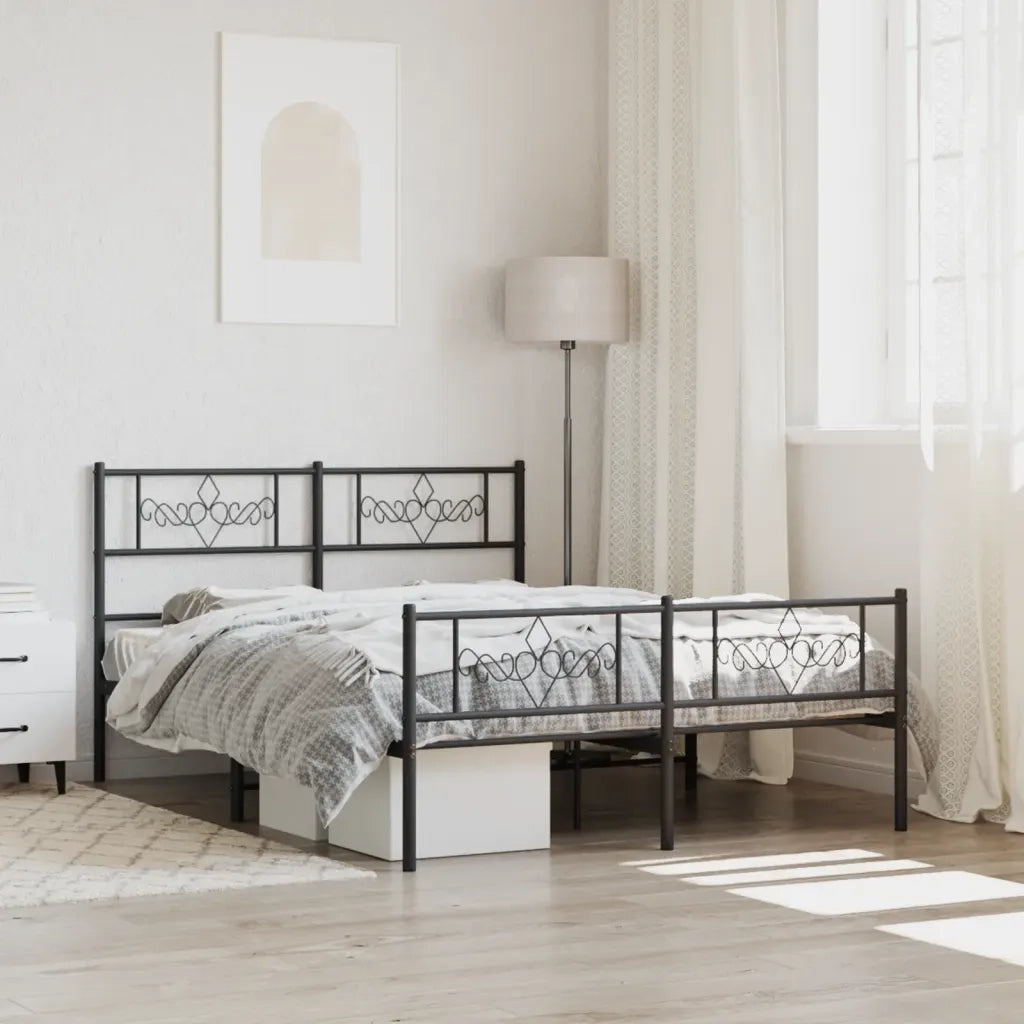 Letto matrimoniale | Letto per adulti | Giroletto senza Materaso con Pediera in Metallo Nero 160x200 cm