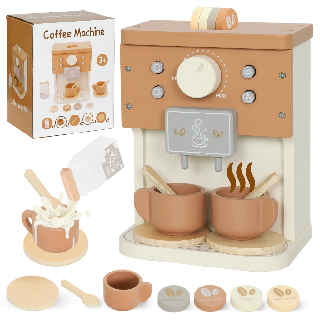 Set Macchina del Caff¨¨ Giocattolo in Legno per Bambini da 3 Anni con Accessori, Marrone