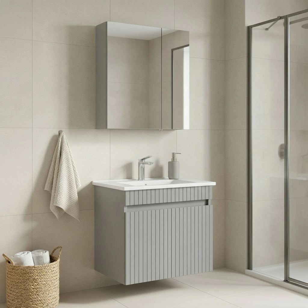 Set mobile lavabo con specchio (2 pezzi) "Tivoli 65" - 65 x 45 x 57 cm - Cashmere opaco