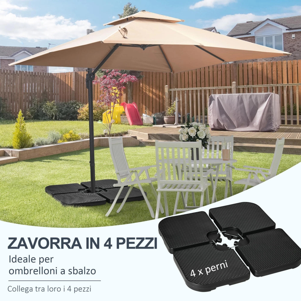 Base per Ombrellone 99,7x99,7x8,3 cm set 4 Pezzi Impilabili in HDPE Nero