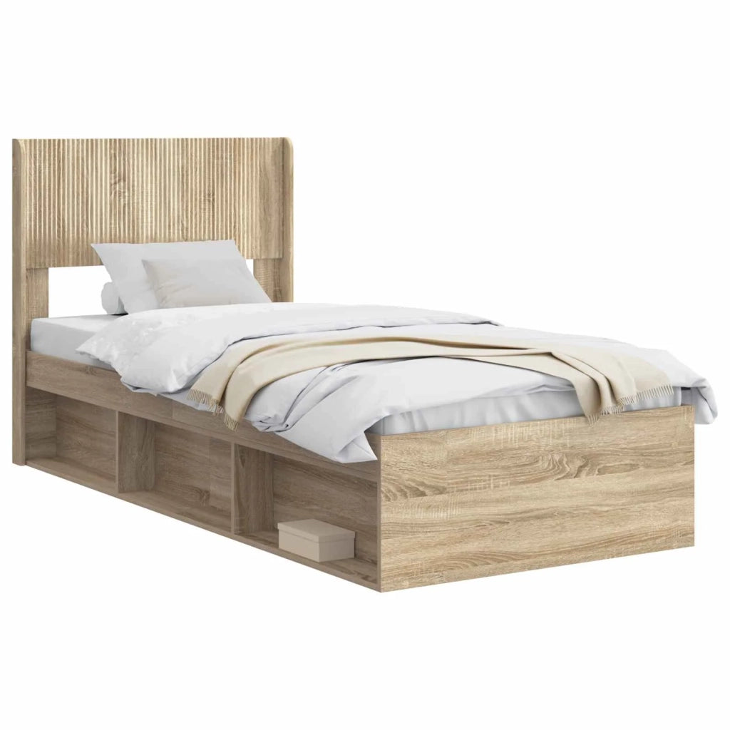 Struttura del letto con stoccaggio e testata-Giroletto con contenitore Rovere Sonoma 367968
