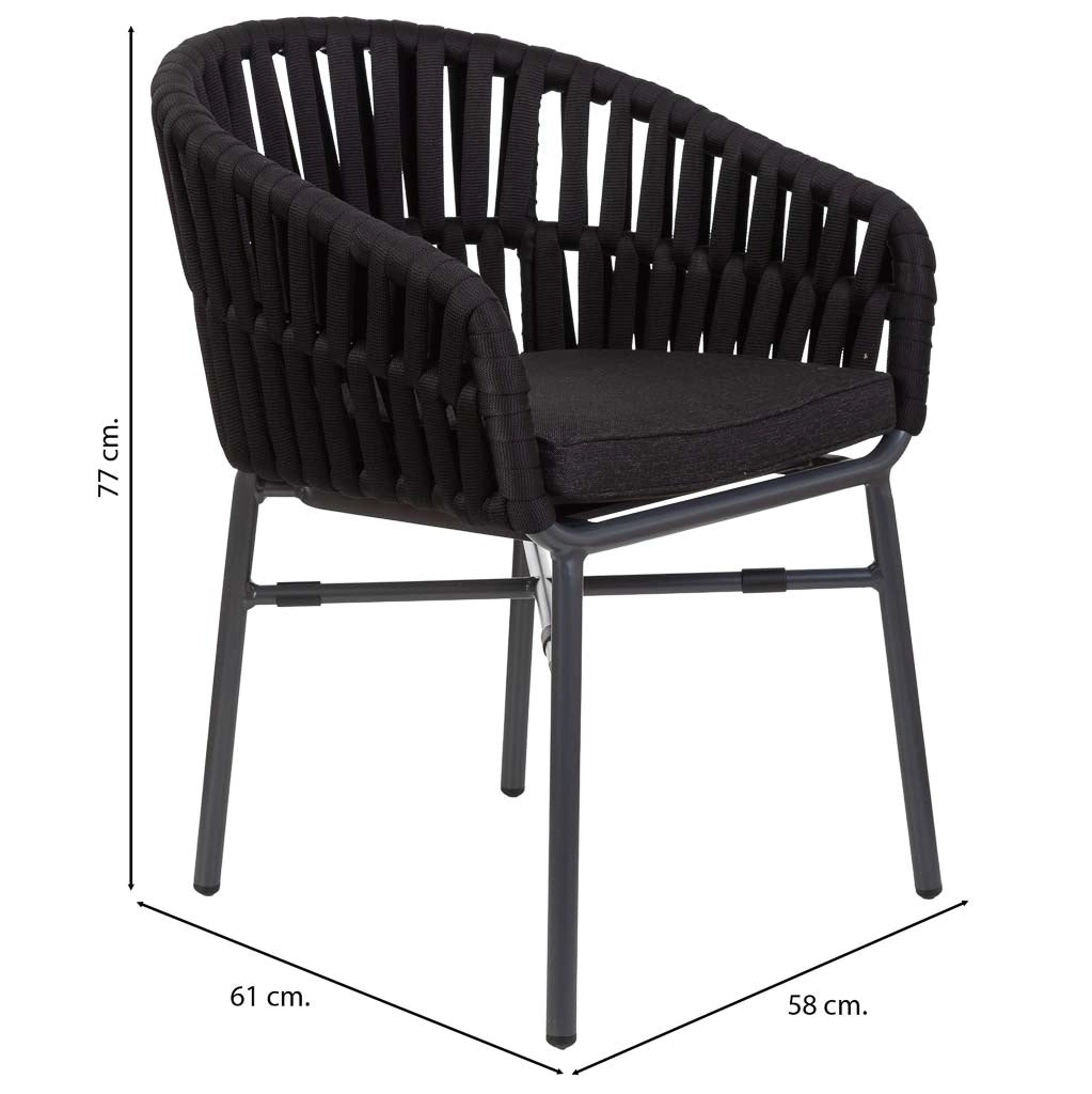 Sedia in alluminio con corda nero 58x61x77