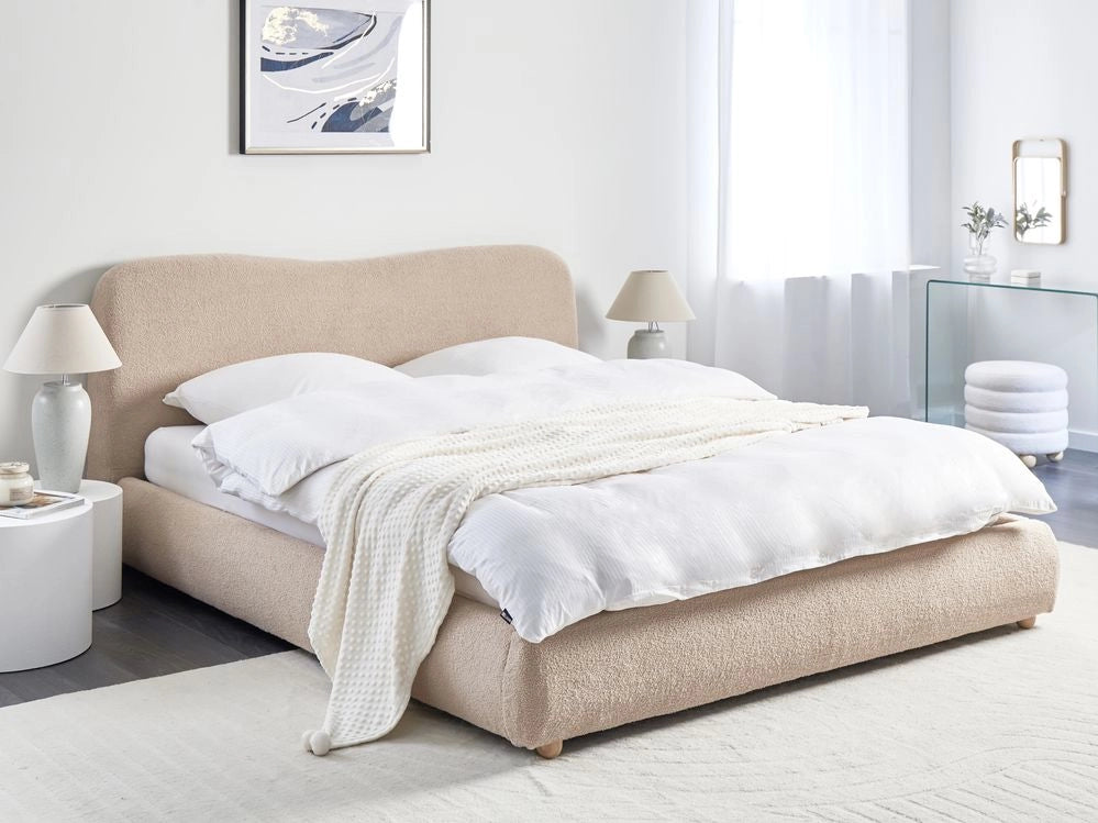 Letto contenitore Beige Boucle Poliestere Tessuto 180 x 200 cm Design moderno e minimalista