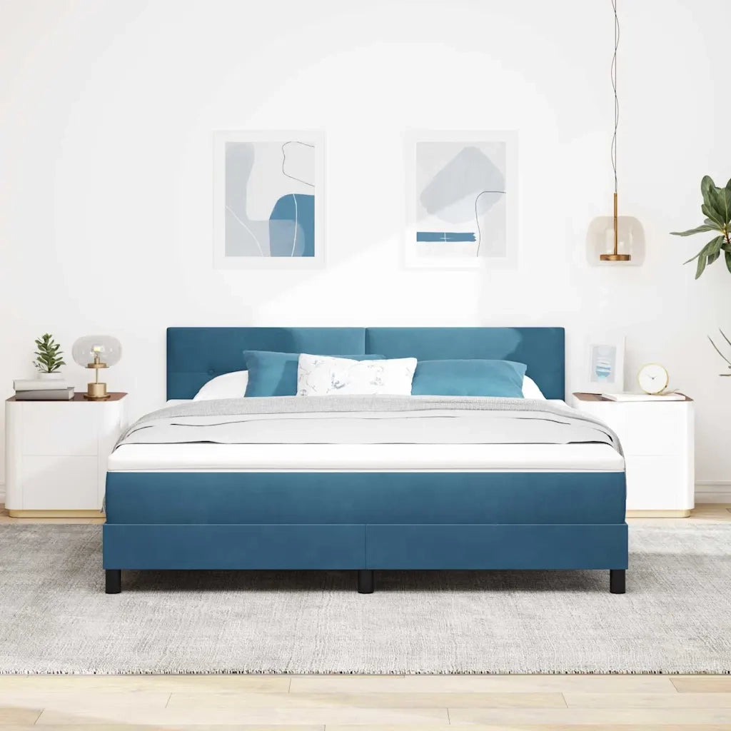 Letto a Sorgente LED con led Blu Scuro 180 x 200 cm Velluto
