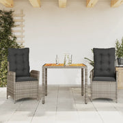 Set da Pranzo da Giardino 3 pz con Cuscini in Polyrattan Grigio