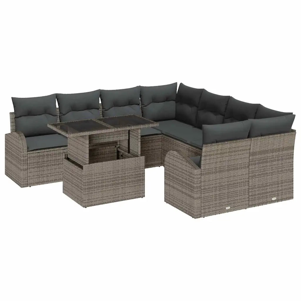 Set Divano da Giardino 9 pcs Grigio polyrattan