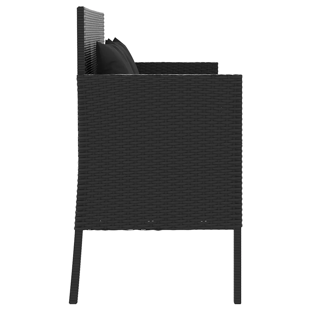 Panca da Giardino con Cuscini-Sgabello-Panca da esterno Nera in Polyrattan 738325