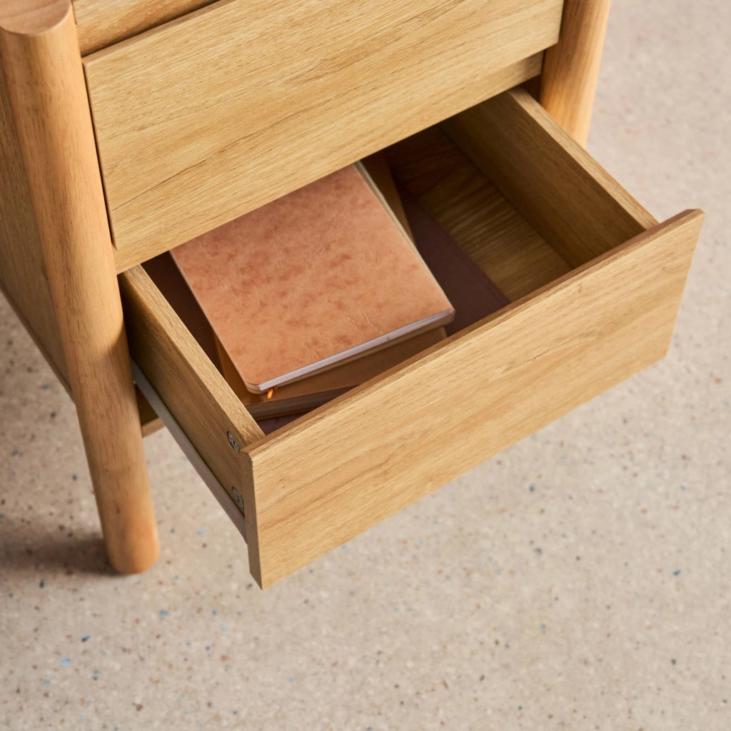 Comodino decorazione legno 2 cassetti, marrone naturale