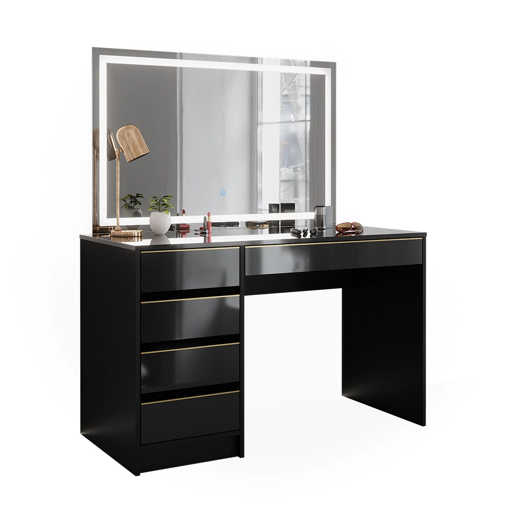 Vicco Tavolo da toilette Nero/oro 55 cm con specchio a LED
