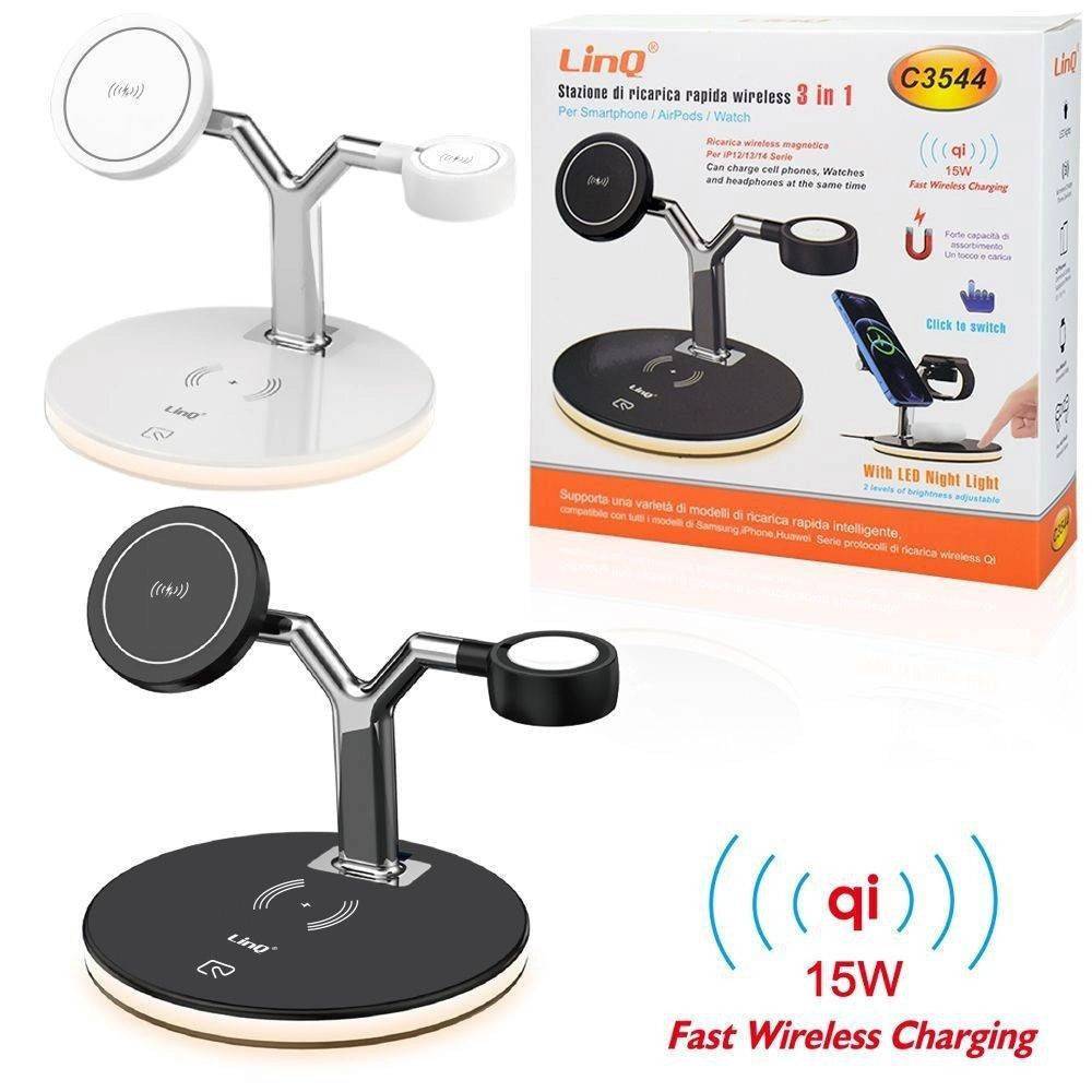 Trade Shop - Stazione Di Ricarica Wireless Veloce 3in1 15w Smartphone Iphone Apple Watch C3544 -