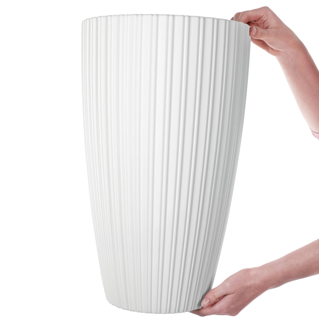 Vaso da fiori KADAX 30 cm con coperchio e inserto, in plastica bianca.