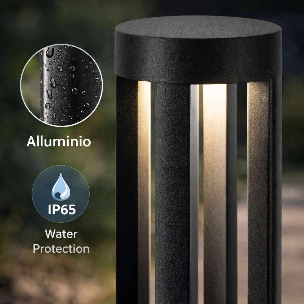 Lampioncino LED da Giardino 60 cm 12W 600LM Luce Calda 3000K IP65 Paletto Luminoso da Esterno in Alluminio per Vialetti Giardino Cortile Illuminazione Moderna Nero