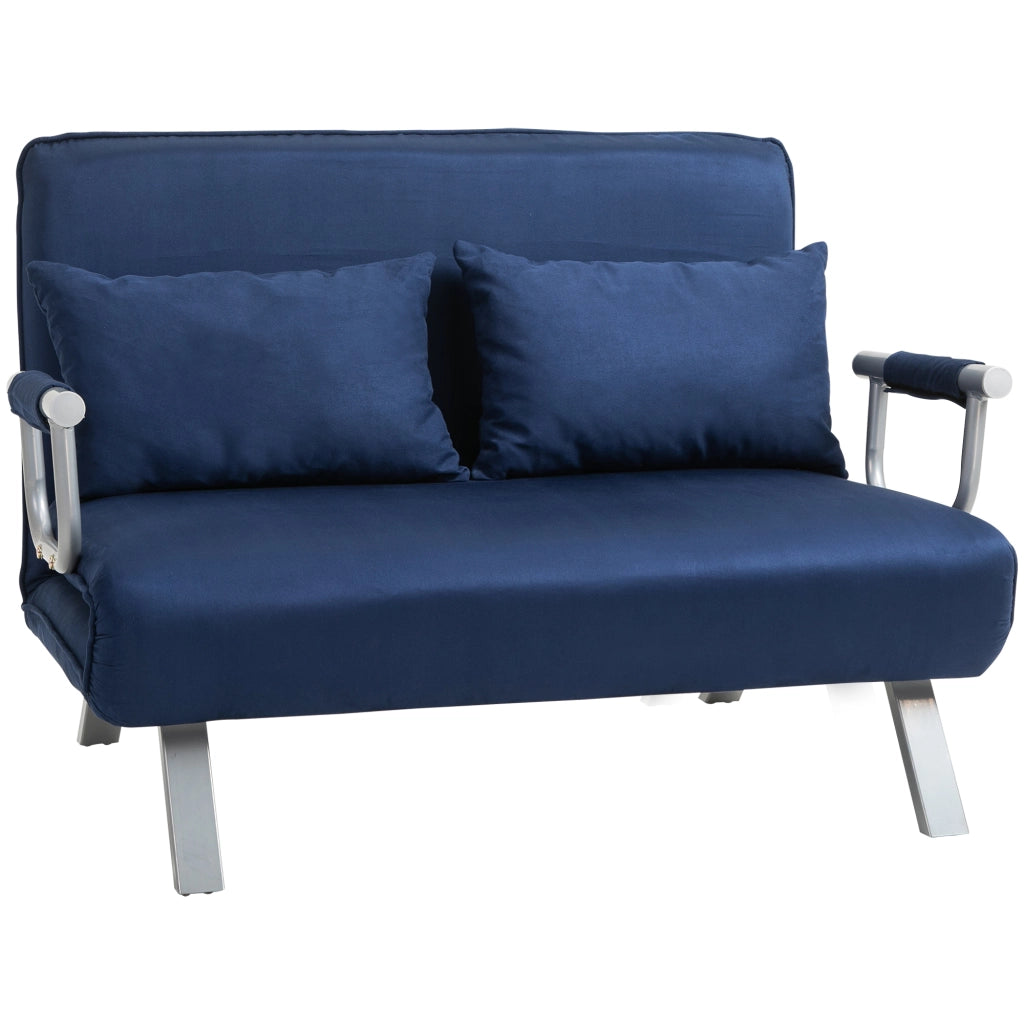 Divano letto estraibile 5 posti ¨C Minimal ¨C similpelle blu scuro con cuscini