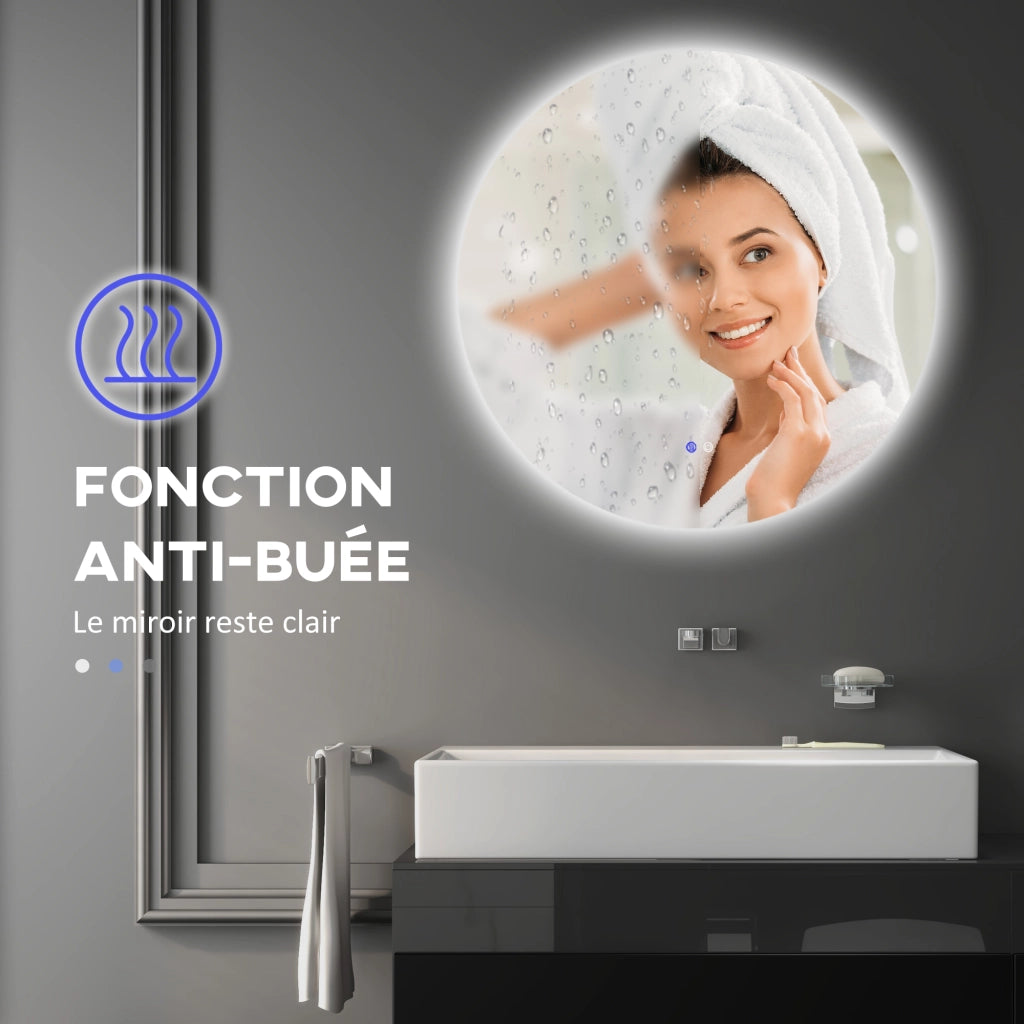 Specchio da bagno rotondo con luce LED antibu¨¦e ¨C Minimal ¨C Grigio 70 cm