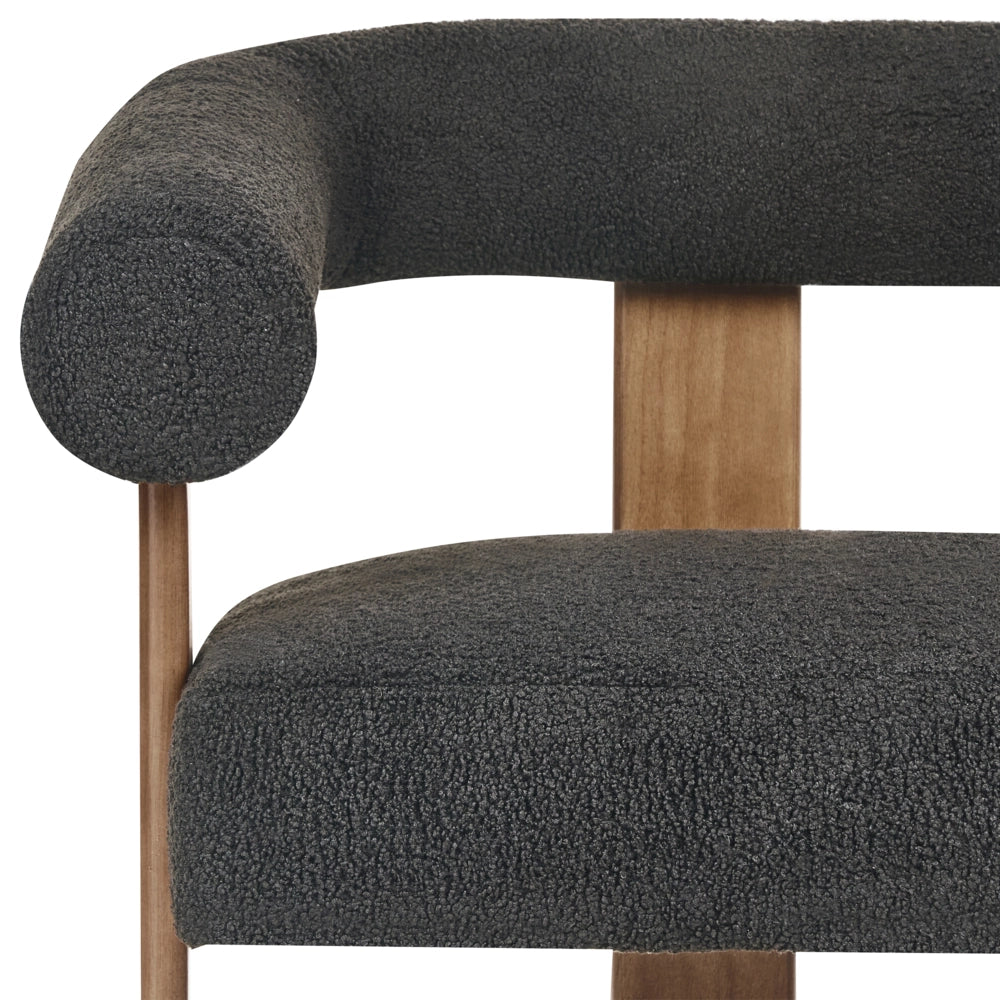 Divano a 2 posti Boucle nero e Marrone Scuro stile retrò gambe in legno