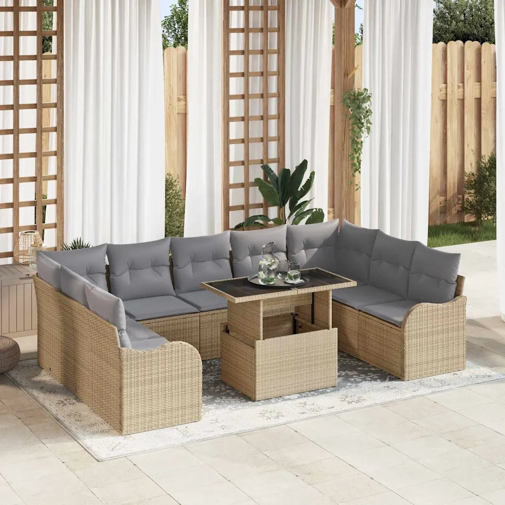 Set Divano da Giardino 10 pcs Beige Rattan in Polipropilene 3357263