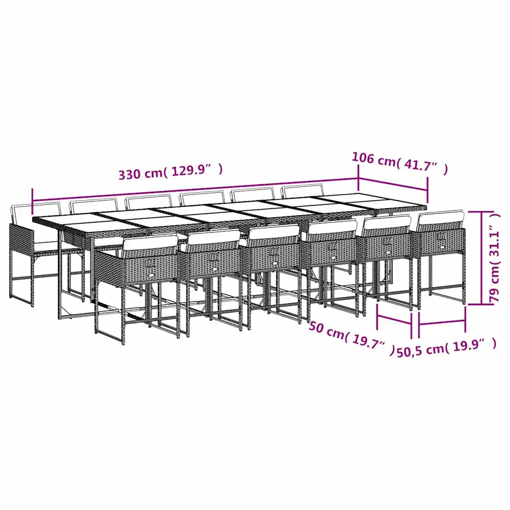 Set Pranzo da Giardino 13 pz con Cuscini Beige Misto Polyrattan