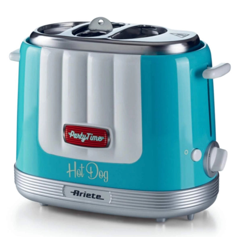 Ariete 206 hot dog maker party time, macchina per fare hot dog, 650 w, 5 livelli di cottura, 4 spazi di cottura, espulsione automatica, celeste - ARI0206/01