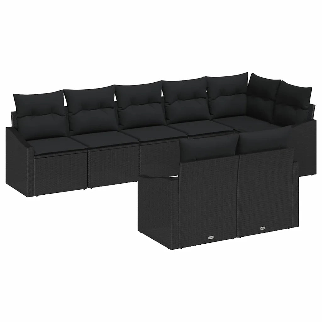 Set di divani con cuscino 8 pcs Nero polyrattan