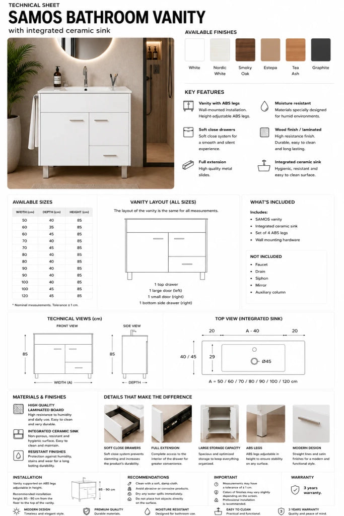 Mobile bagno con lavabo ORIGENBATH SAMOS senza specchio 60x35 cm bianco