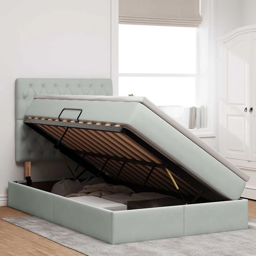 Letto con contenitore e LED Grigio chiaro 120 x 190 cm Velluto