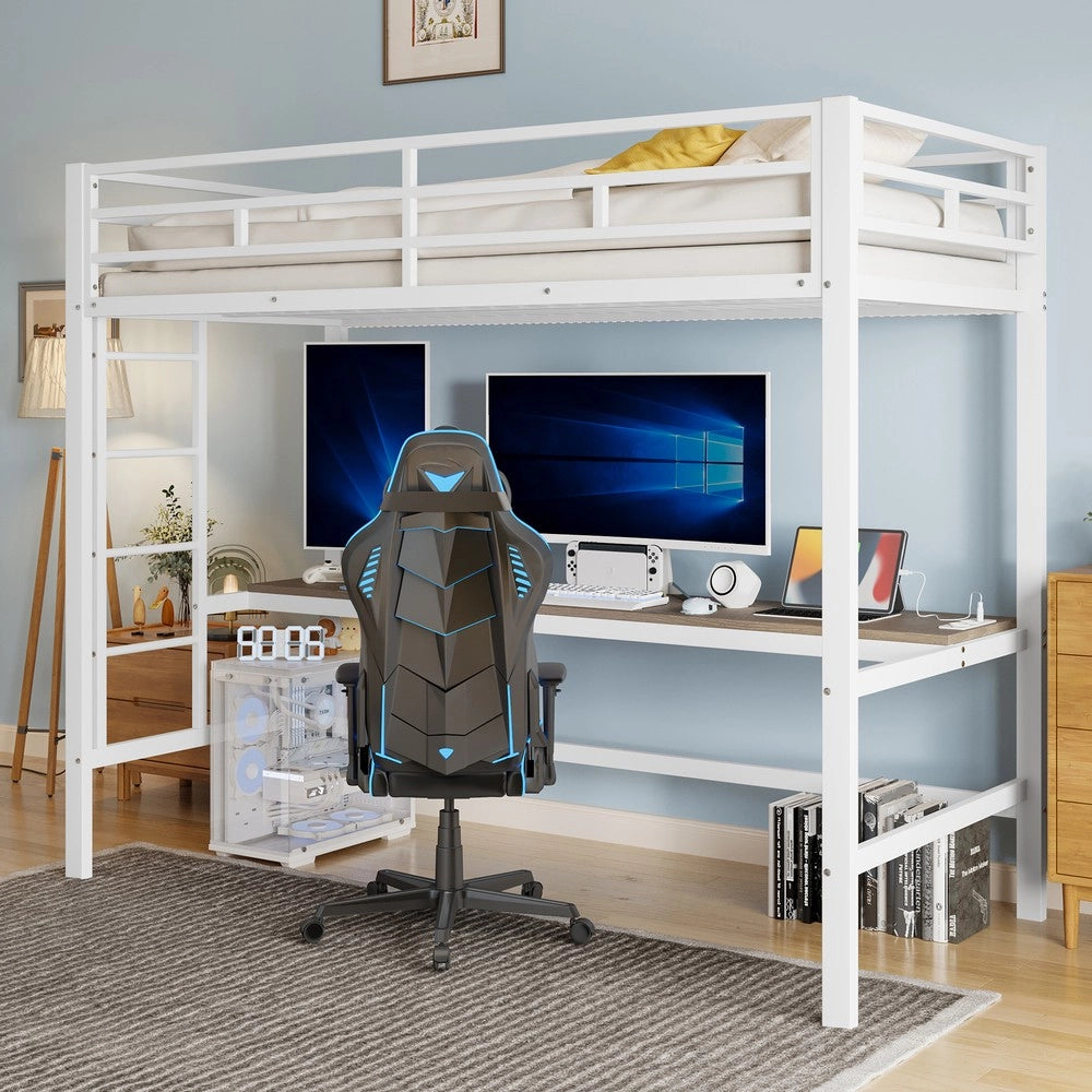 Letto a Soppalco con LED, USB e Luce App ¨C MINIMAL ¨C Metallo Bianco 90x200