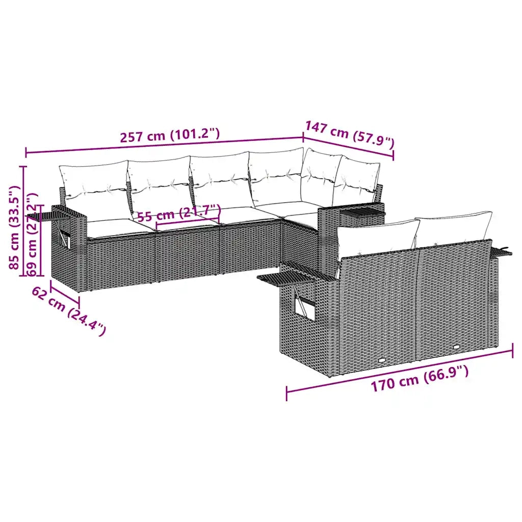 Set Divani da Giardino 7pz con Cuscini Grigio Chiaro Polyrattan 3220411