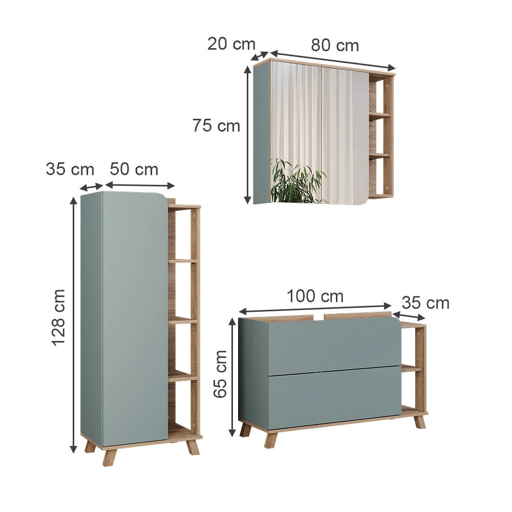 Vicco Set di mobili da bagno Sonoma/blu 3 parti
