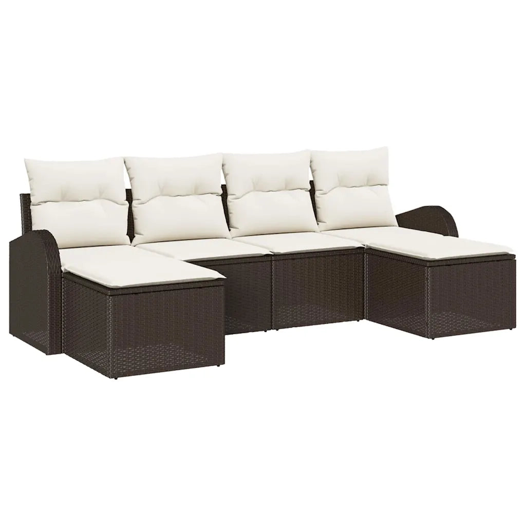 Set di divani con cuscino 6 pcs Marrone e bianco polyrattan 3354817