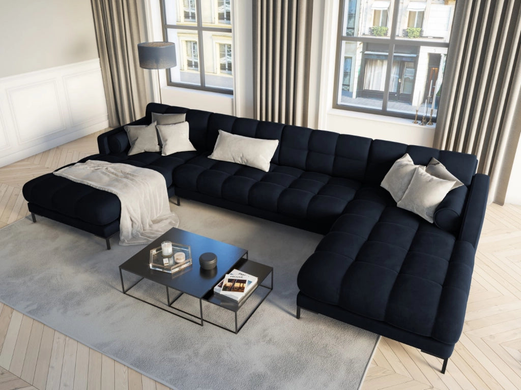 Cosmopolitan Design - Divano panoramico "Bali" 7 posti in velluto blu scuro 