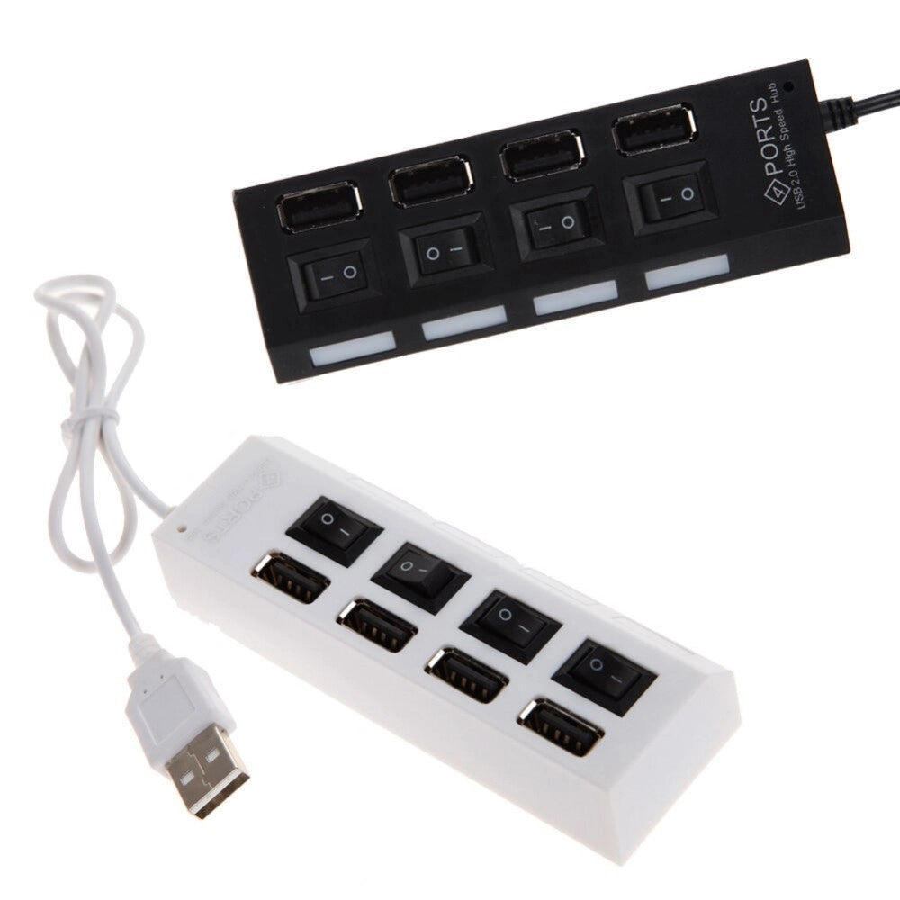 Trade Shop - Ciabatta Usb Multipresa Hub Con 4 Porte Usb 2.0 Nera O Bianca E Led Blu -