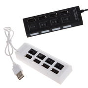 Trade Shop - Ciabatta Usb Multipresa Hub Con 4 Porte Usb 2.0 Nera O Bianca E Led Blu -