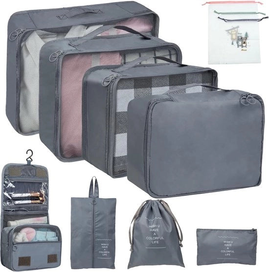 Set di organizzatori per viaggio - spaziosparatore - 11 pezzi - grigio
