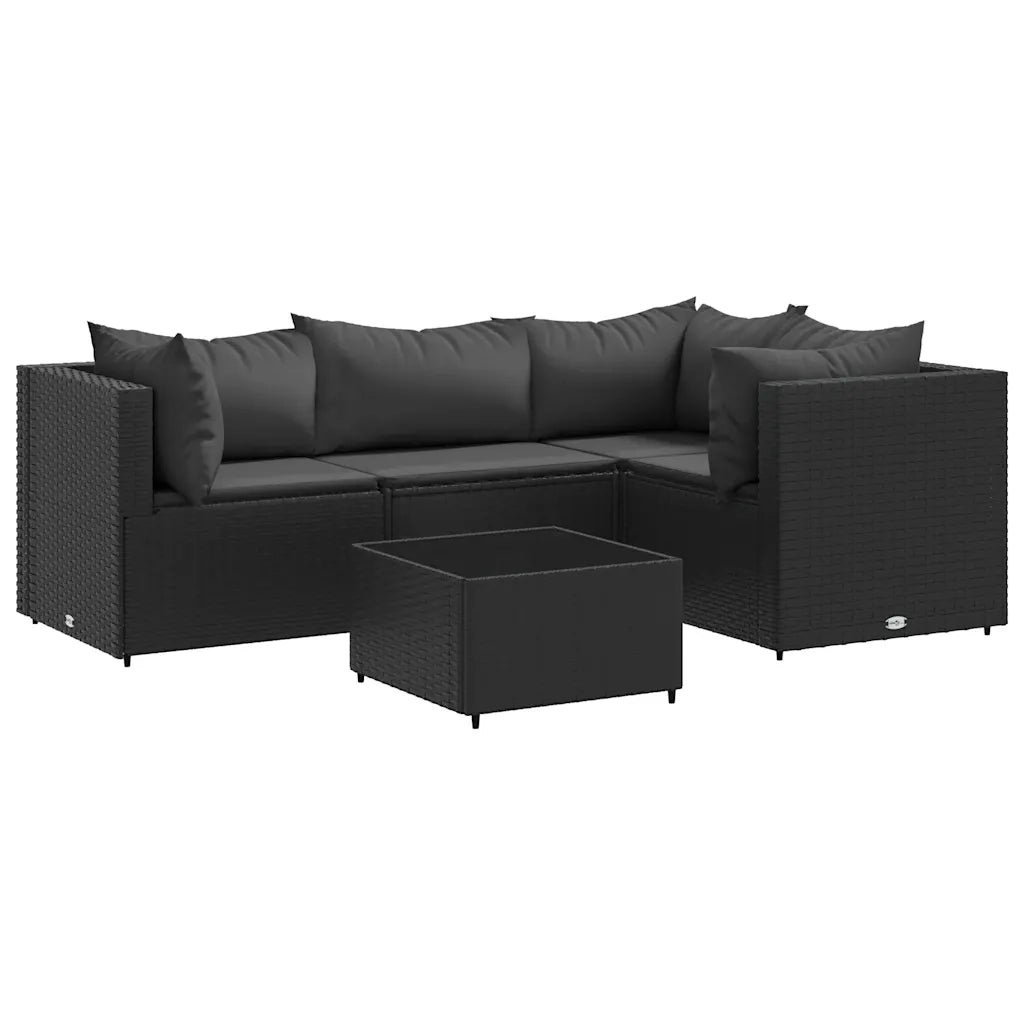 Set Divani da Giardino 5 pz con Cuscini Nero in Polyrattan 3308083