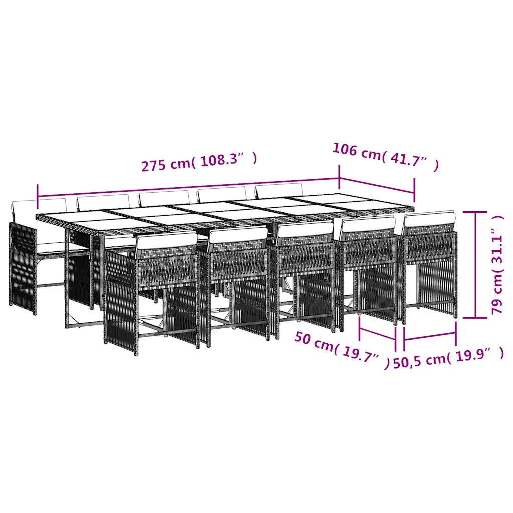 Set Pranzo Giardino 11pz con Cuscini Grigio Chiaro Polyrattan 3211655