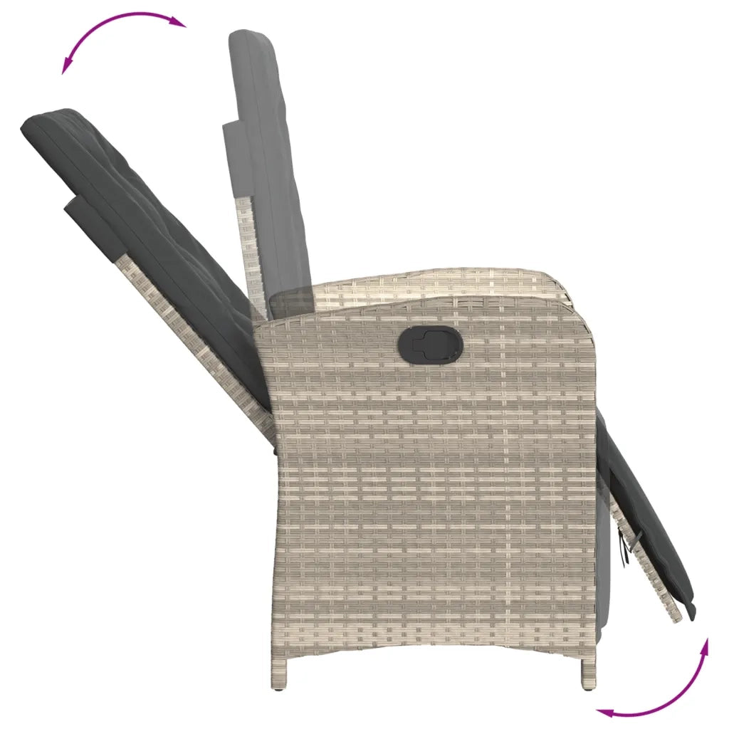 Set da Pranzo da Giardino 7 pz Cuscini Polyrattan Grigio Chiaro