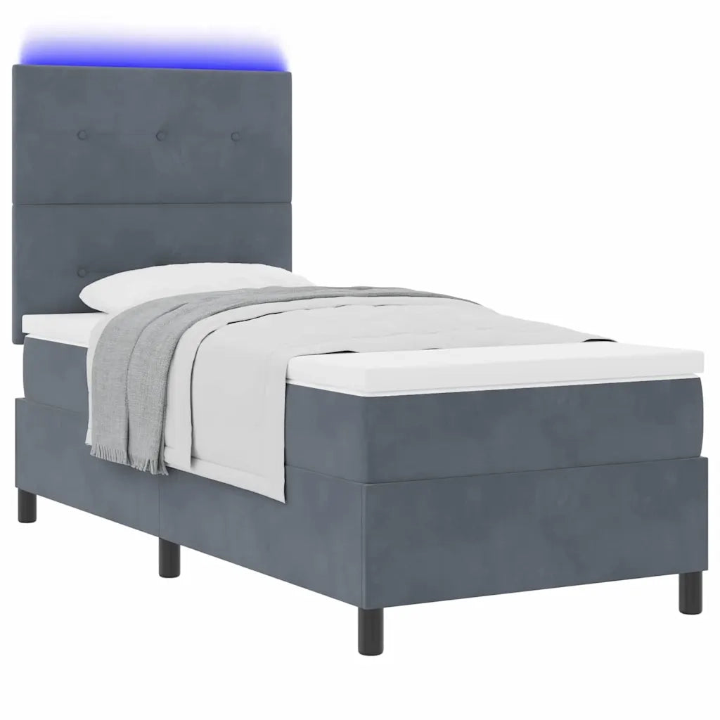 Letto a Sorgente LED Grigio scuro 90 x 190 cm Tessuto