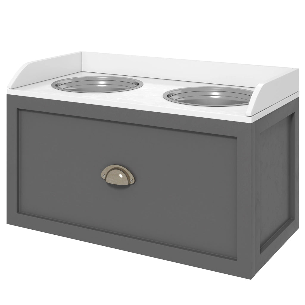 Porta Gamelle Elevato per Cani e Gatti ¨C Zephmum ¨C Bianco Grigio MDF Acciaio Inox