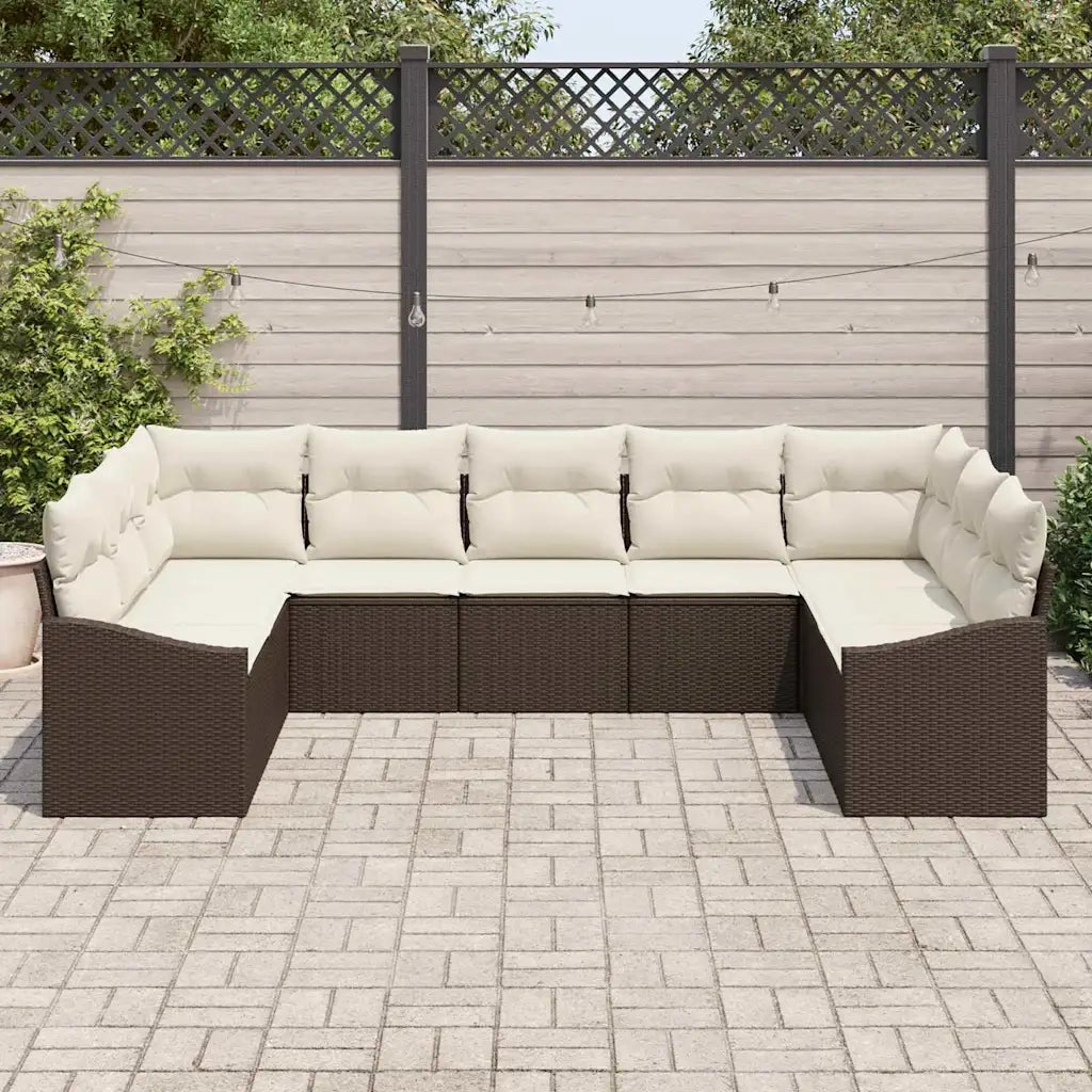 Set di divani con cuscino 9 pcs Marrone polyrattan