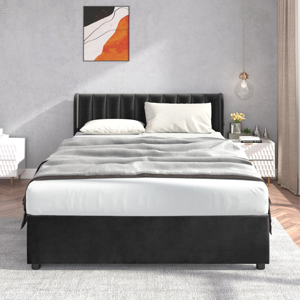letto in velluto nero 160 x 200 cm
