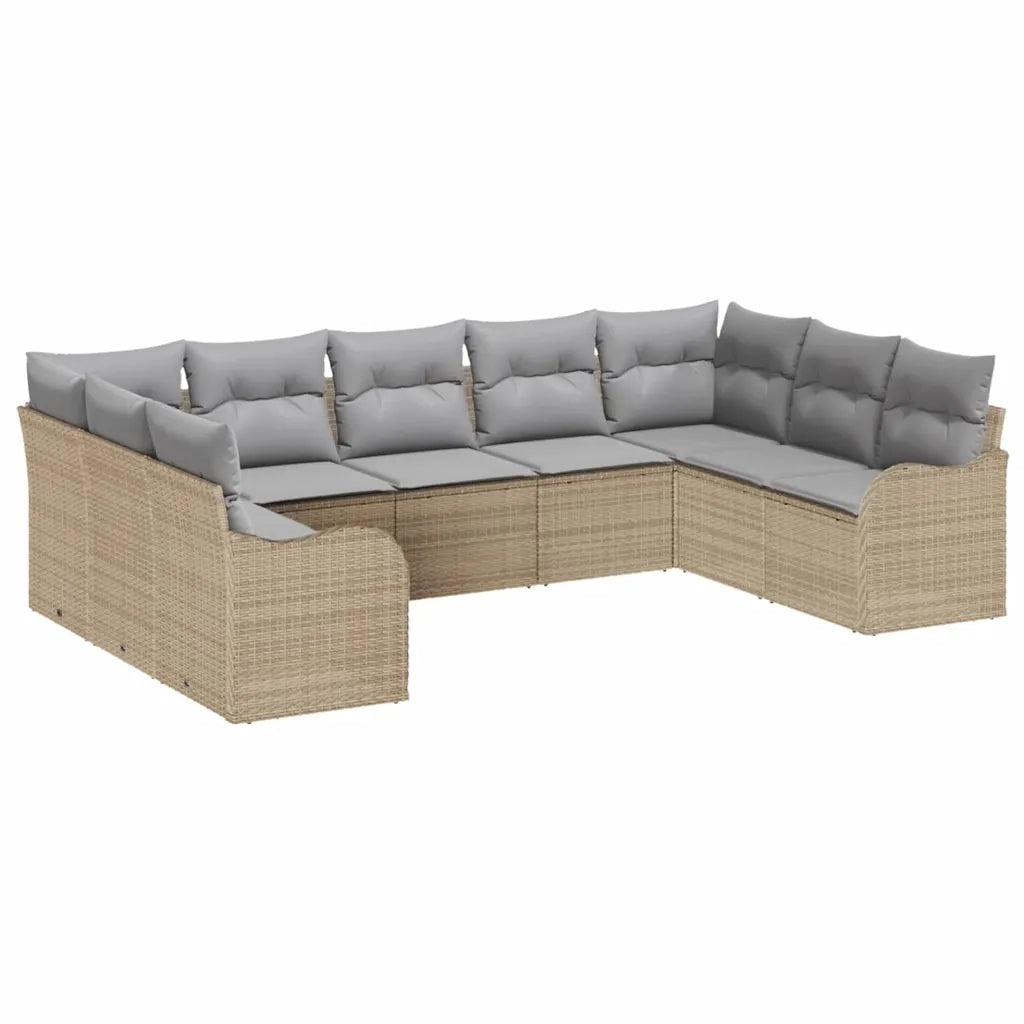 Set Divano da Giardino con cuscino 9 pcs Beige Poly Rattan