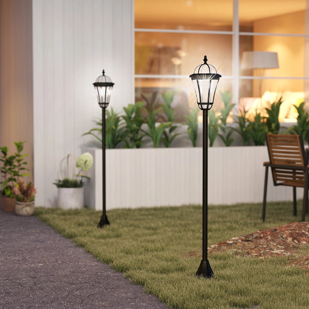 Set 2 Lampioni Solari per Giardino con 2 LED e Accensione Automatica, Nero